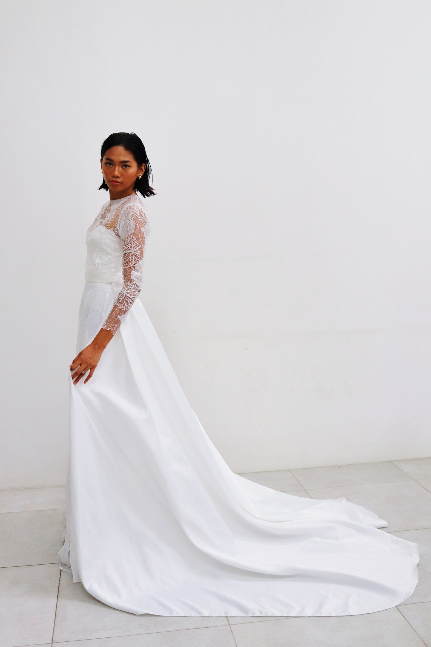 Cathia Lace Wedding Gown with Long Train