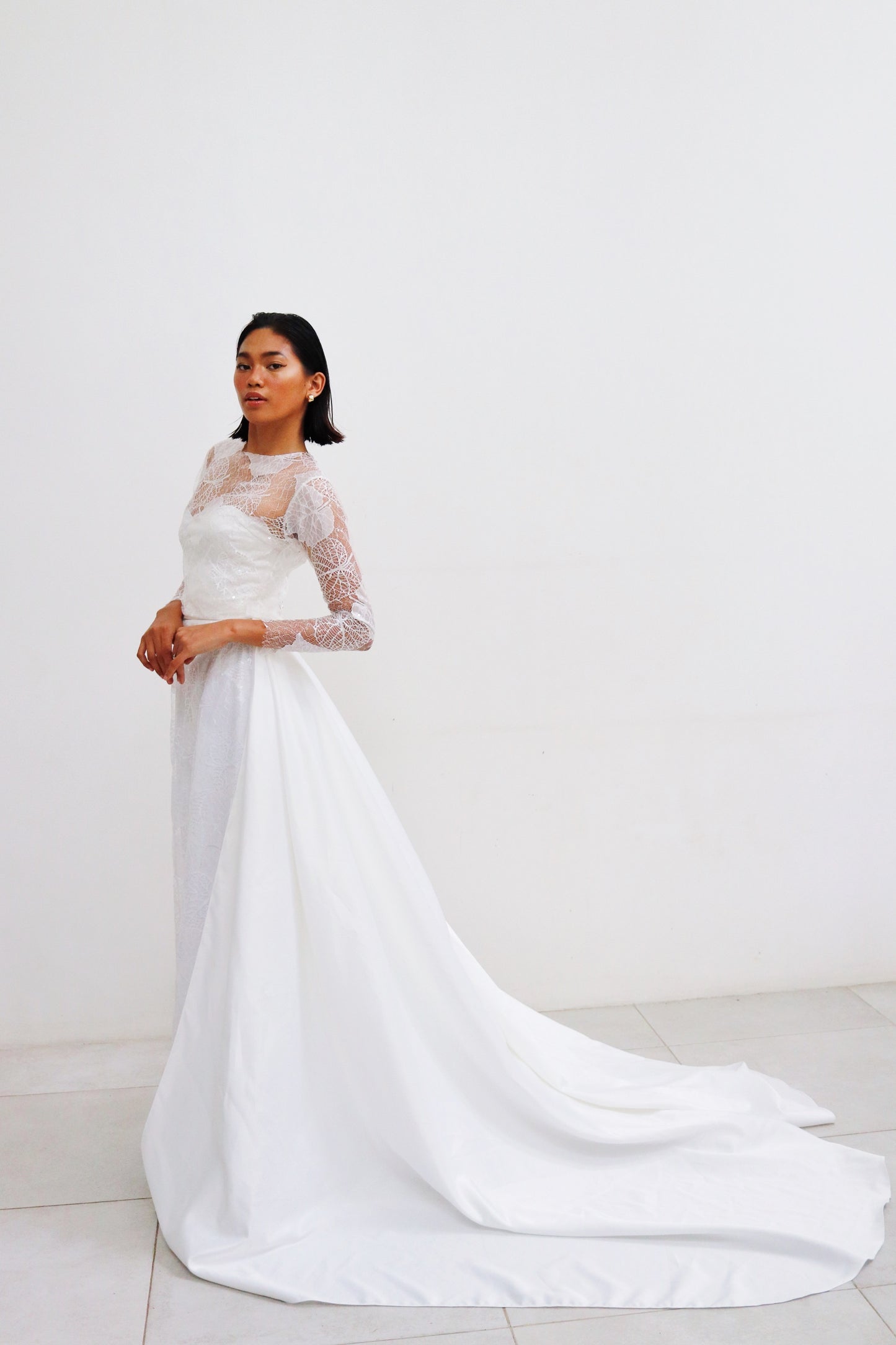 Cathia Lace Wedding Gown with Long Train