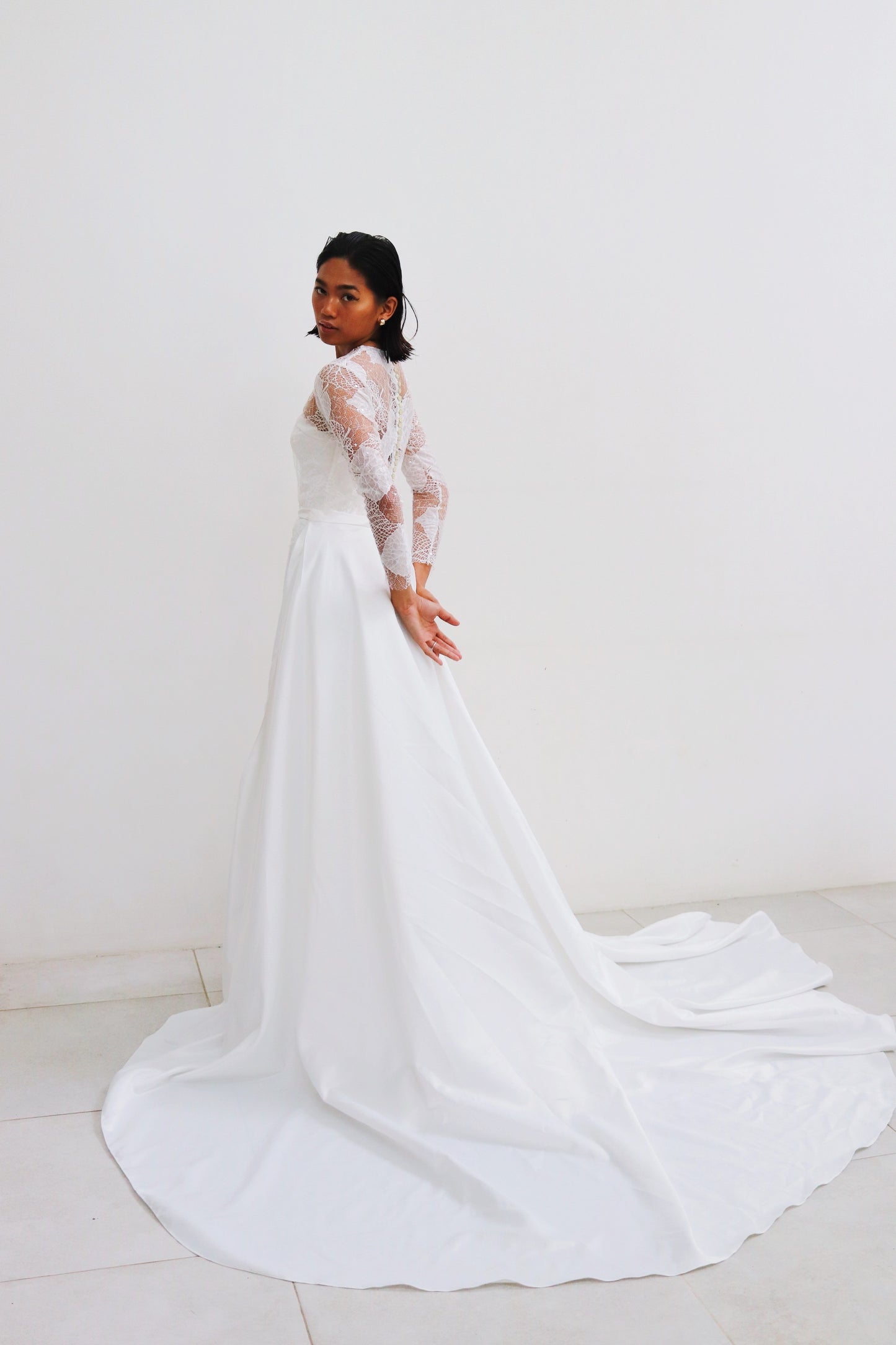 Cathia Lace Wedding Gown with Long Train