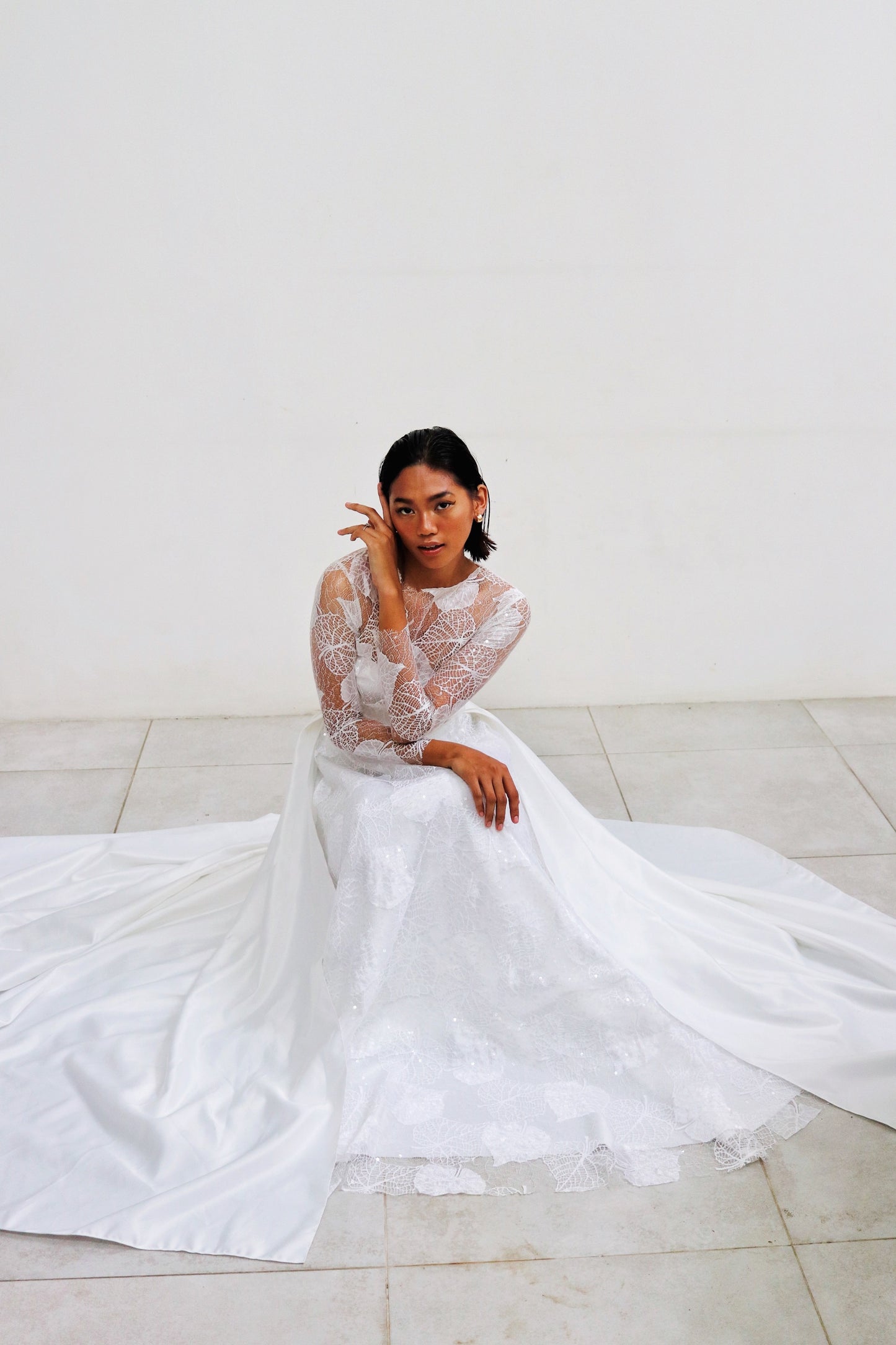 Cathia Lace Wedding Gown with Long Train