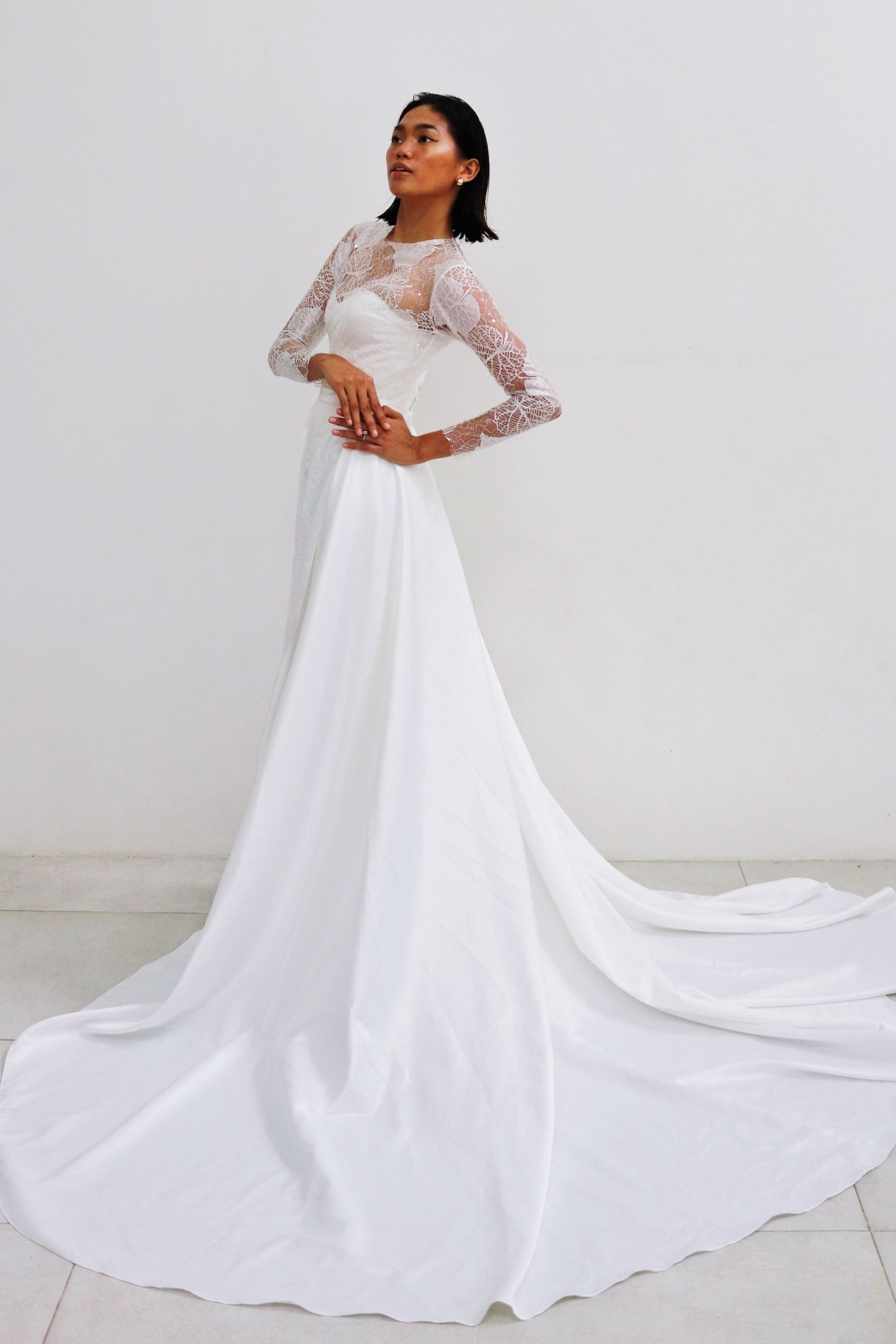 Cathia Lace Wedding Gown with Long Train