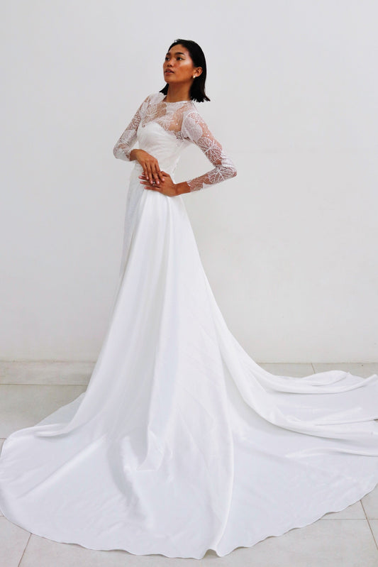 Cathia Lace Wedding Gown with Long Train