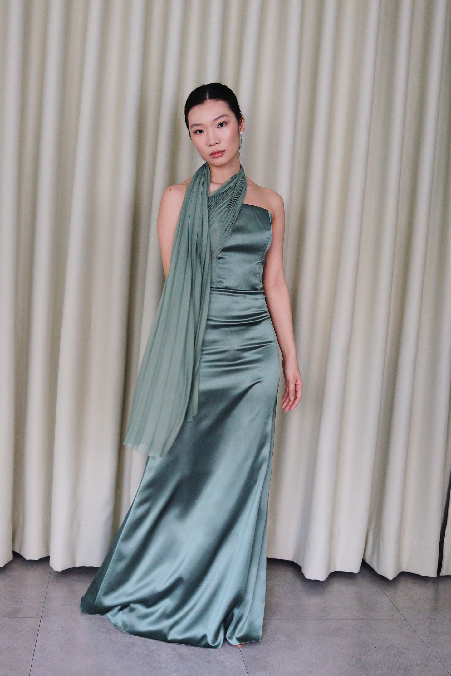 Cirosia One Shoulder Pleated Chiffon Dress