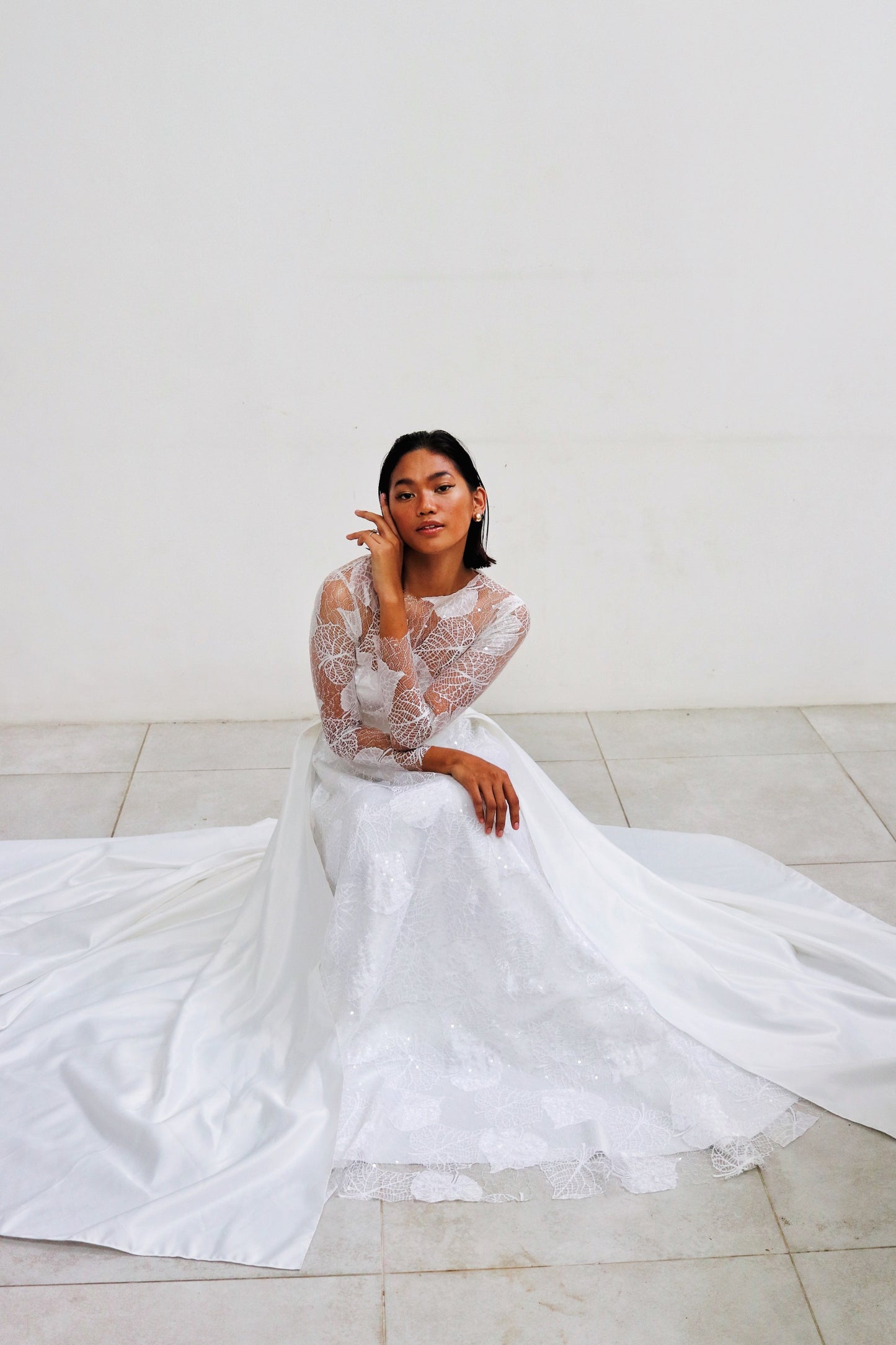 Cathia Lace Wedding Gown with Long Train