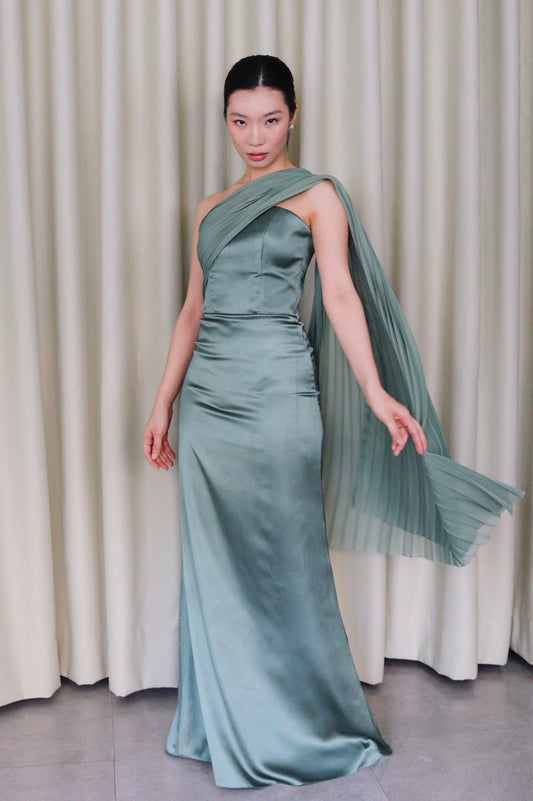 Cirosia One Shoulder Pleated Chiffon Dress