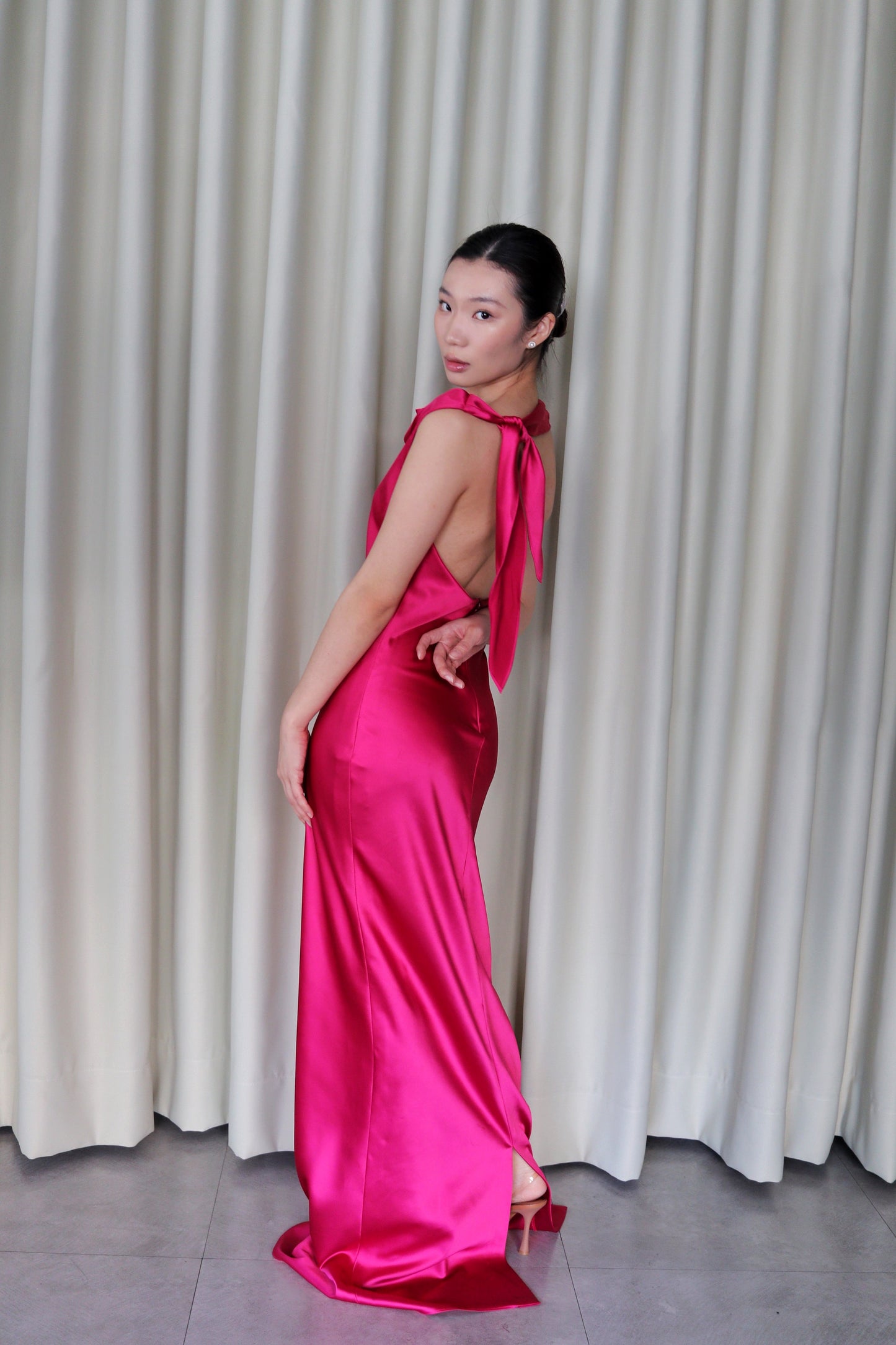 Orielle High Cowl Satin Dress