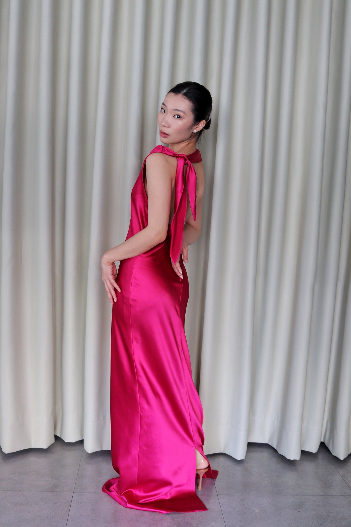 Orielle High Cowl Satin Dress