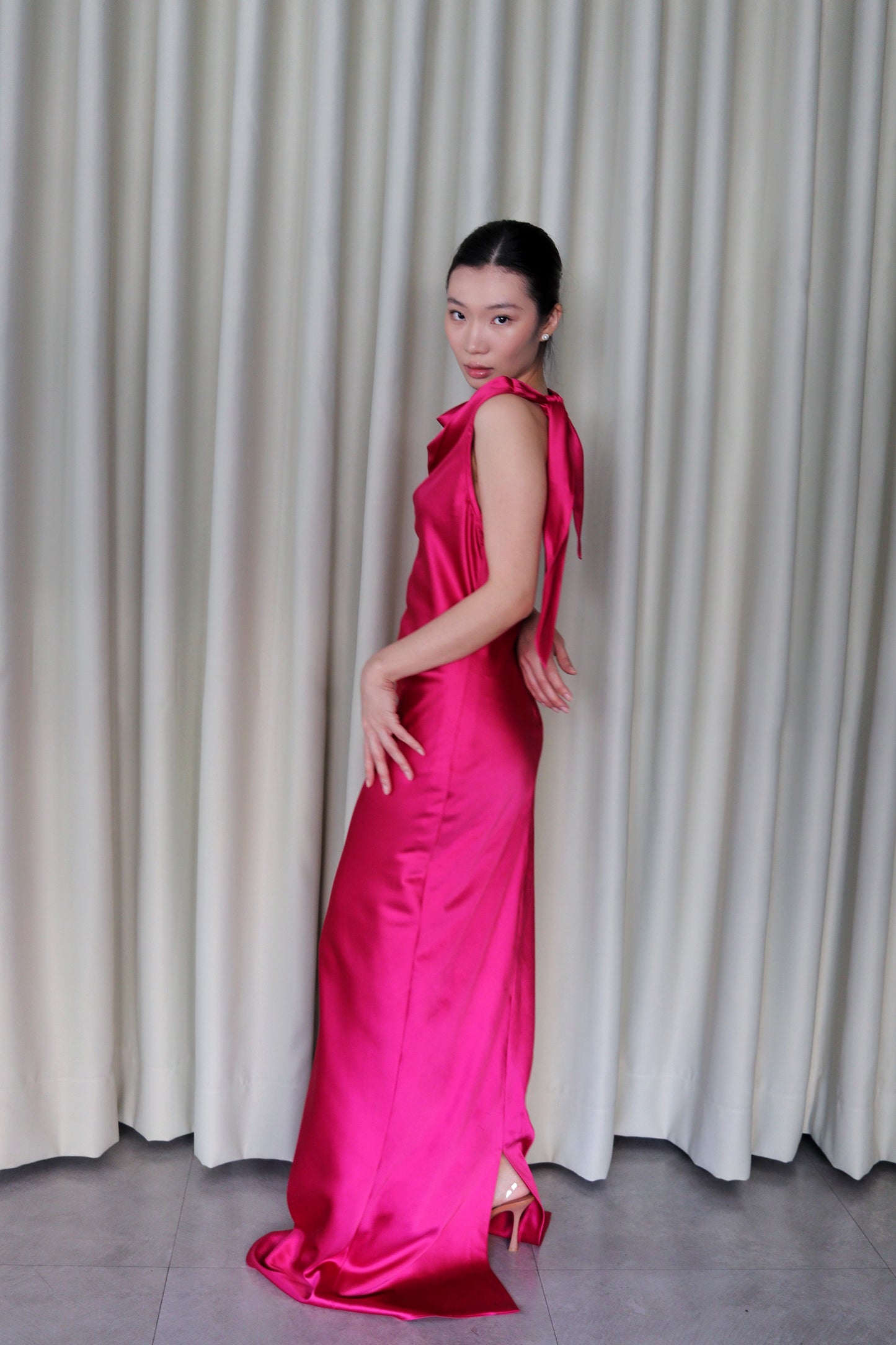 Orielle High Cowl Satin Dress