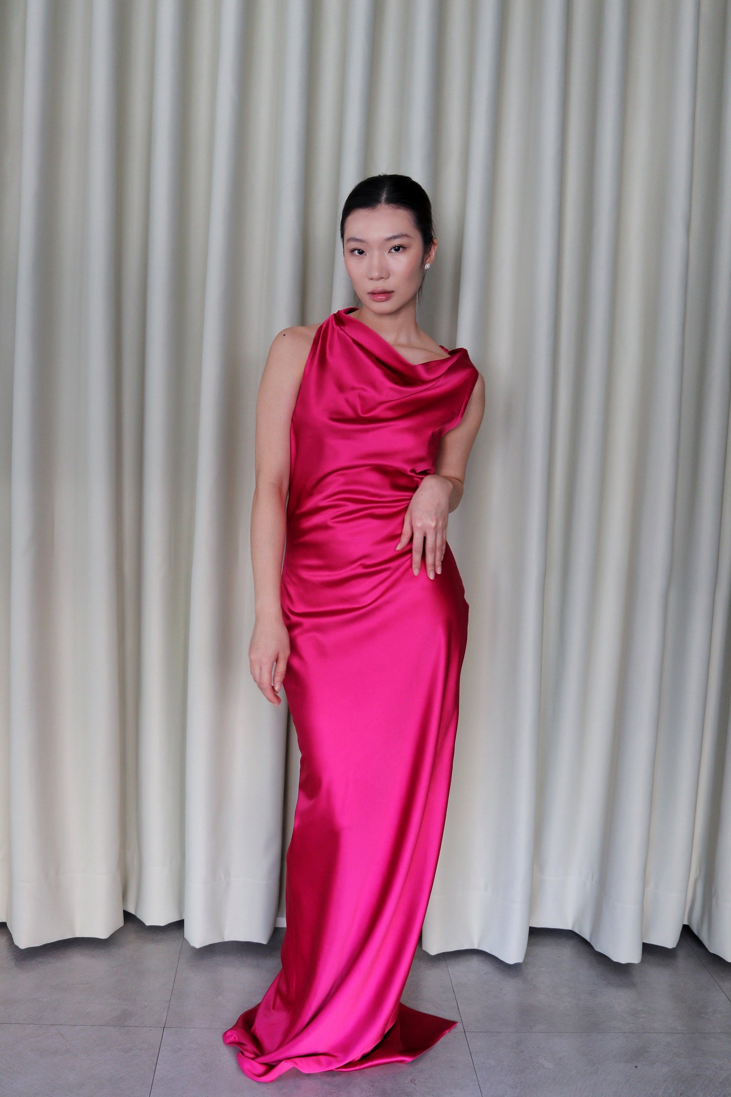 Orielle High Cowl Satin Dress