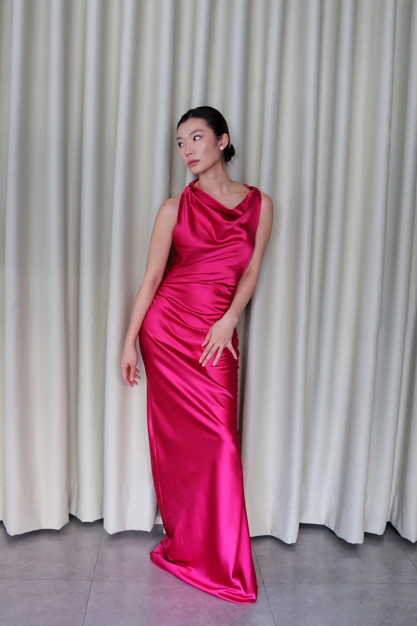 Orielle High Cowl Satin Dress