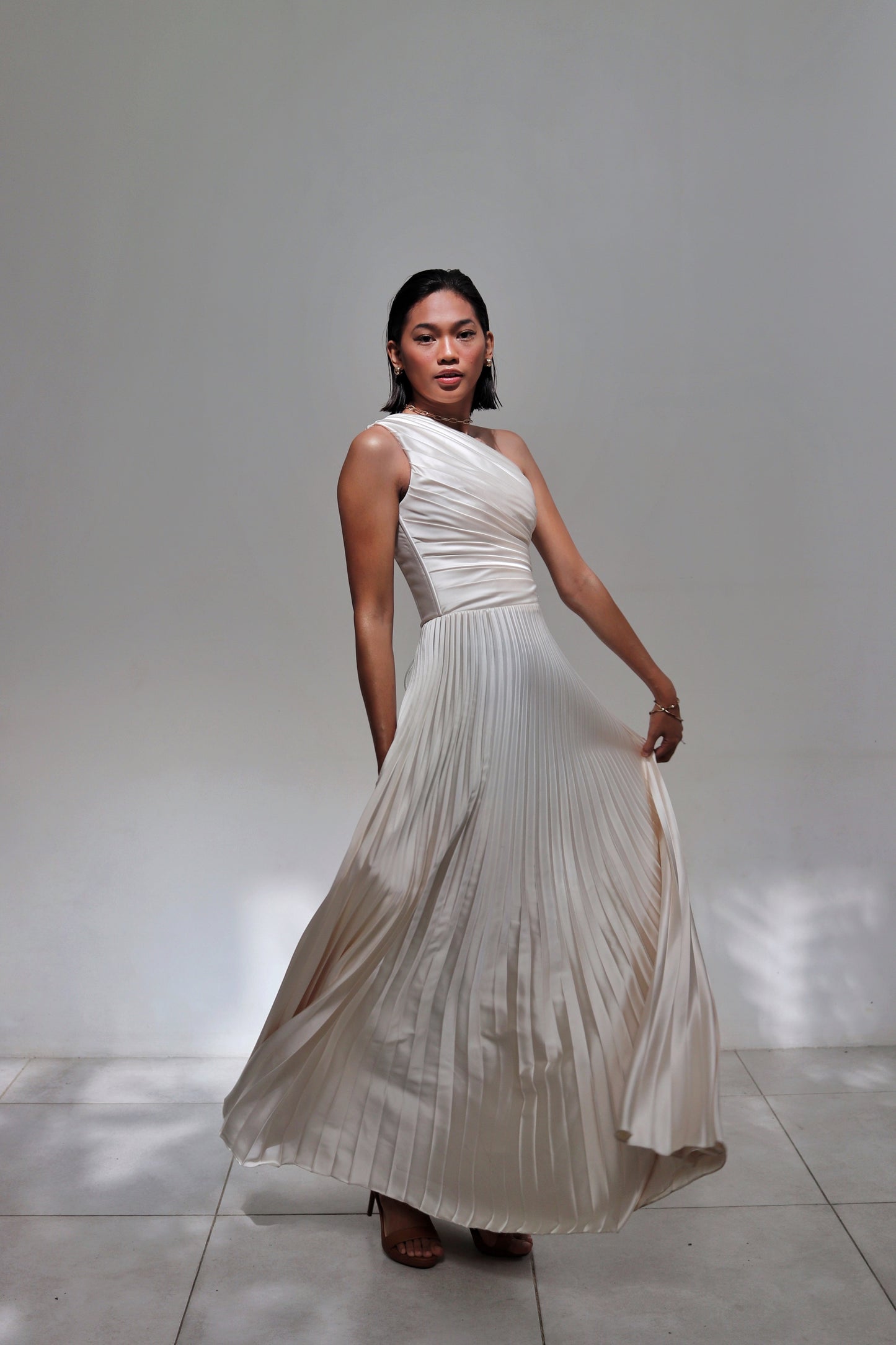 Allyna One-Shoulder Pleated Corset Dress