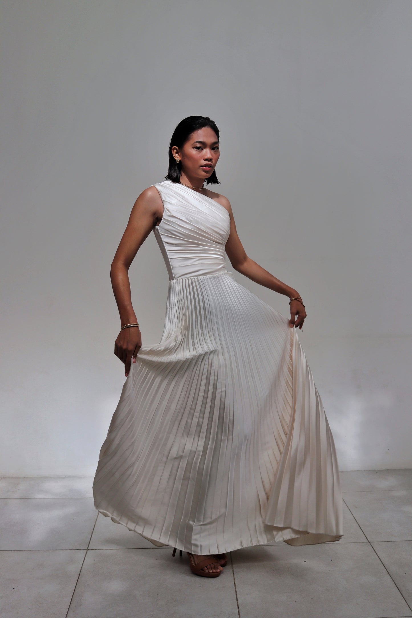 Allyna One-Shoulder Pleated Corset Dress