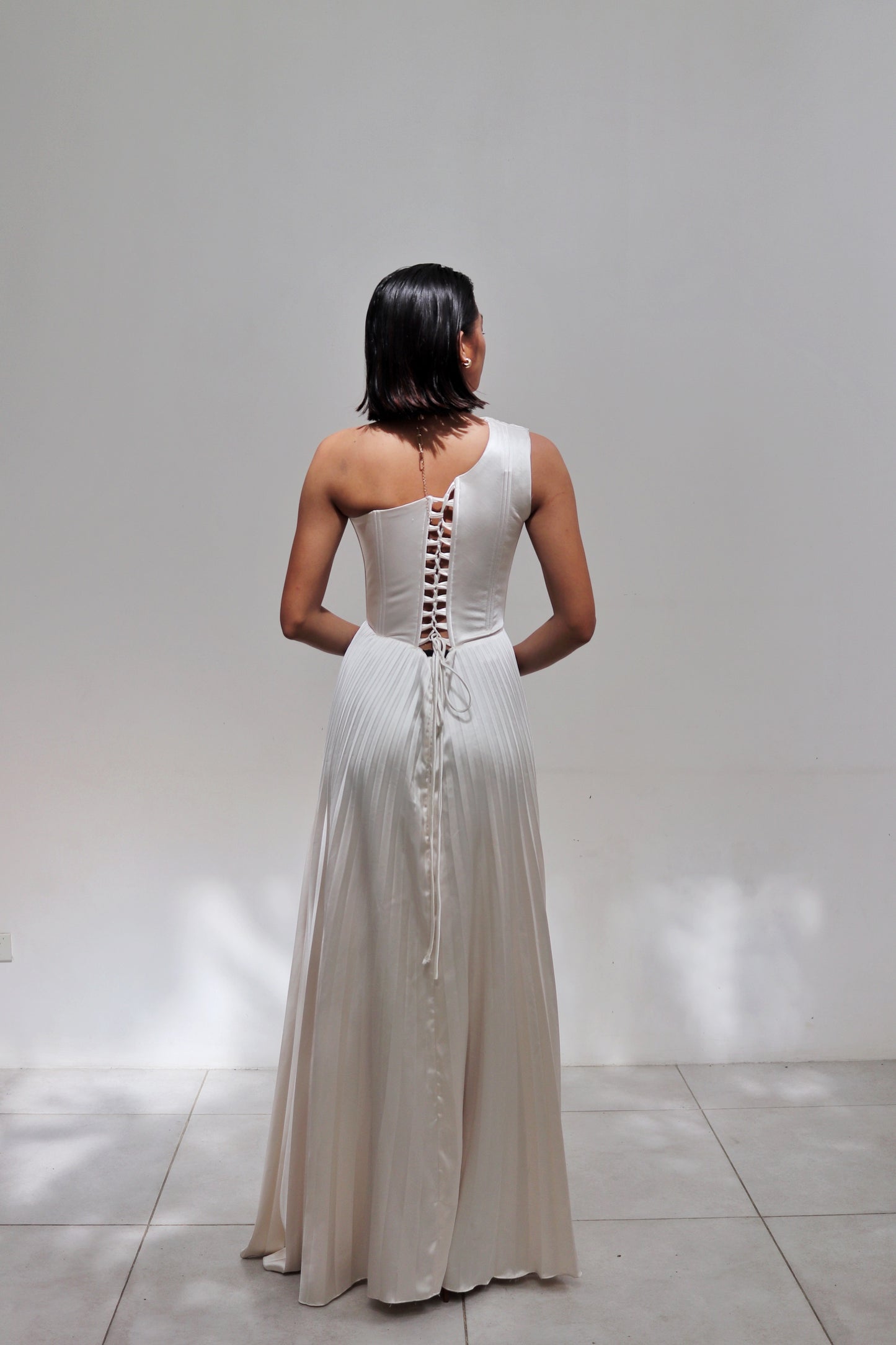 Allyna One-Shoulder Pleated Corset Dress