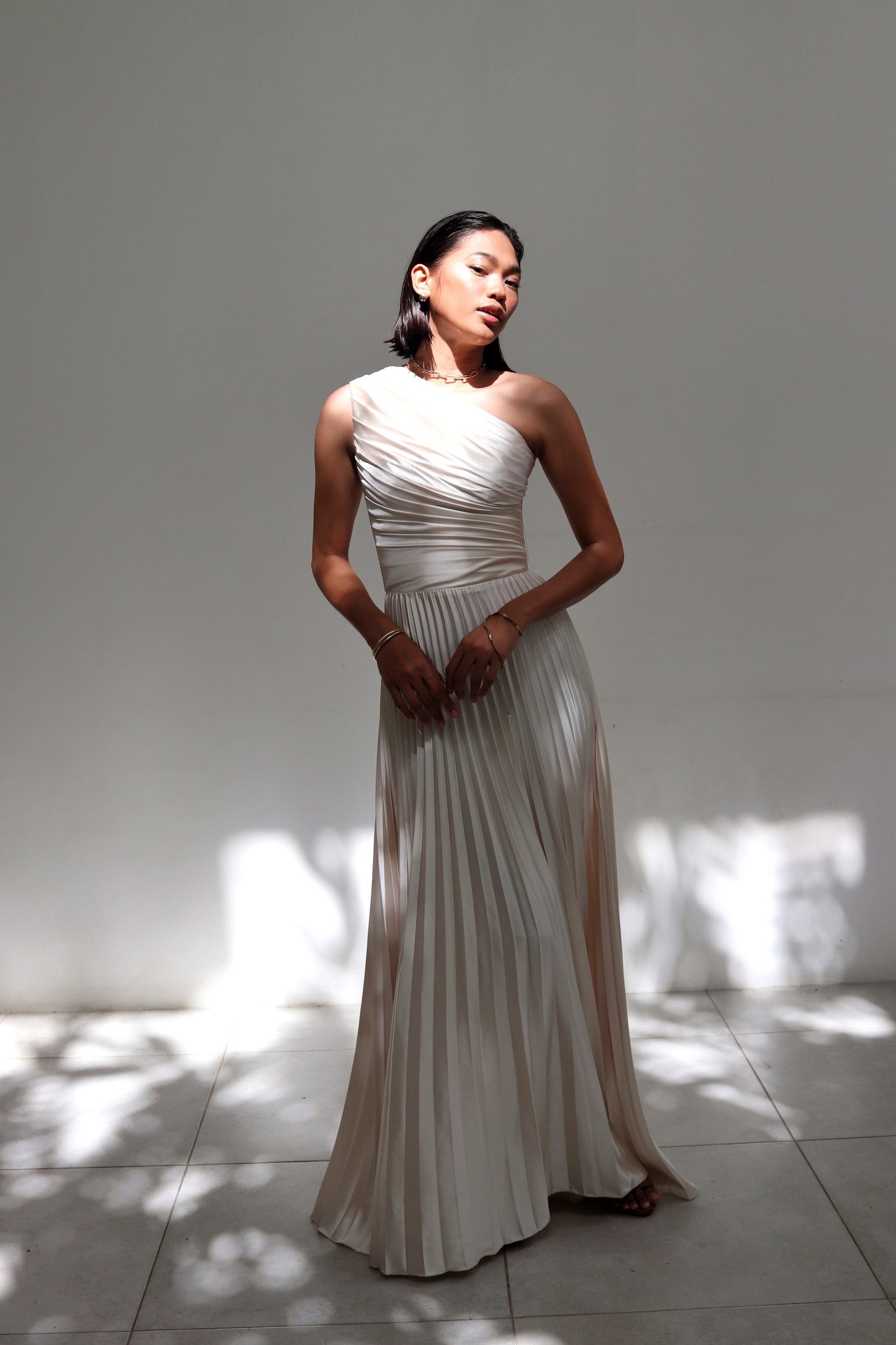 Allyna One-Shoulder Pleated Corset Dress