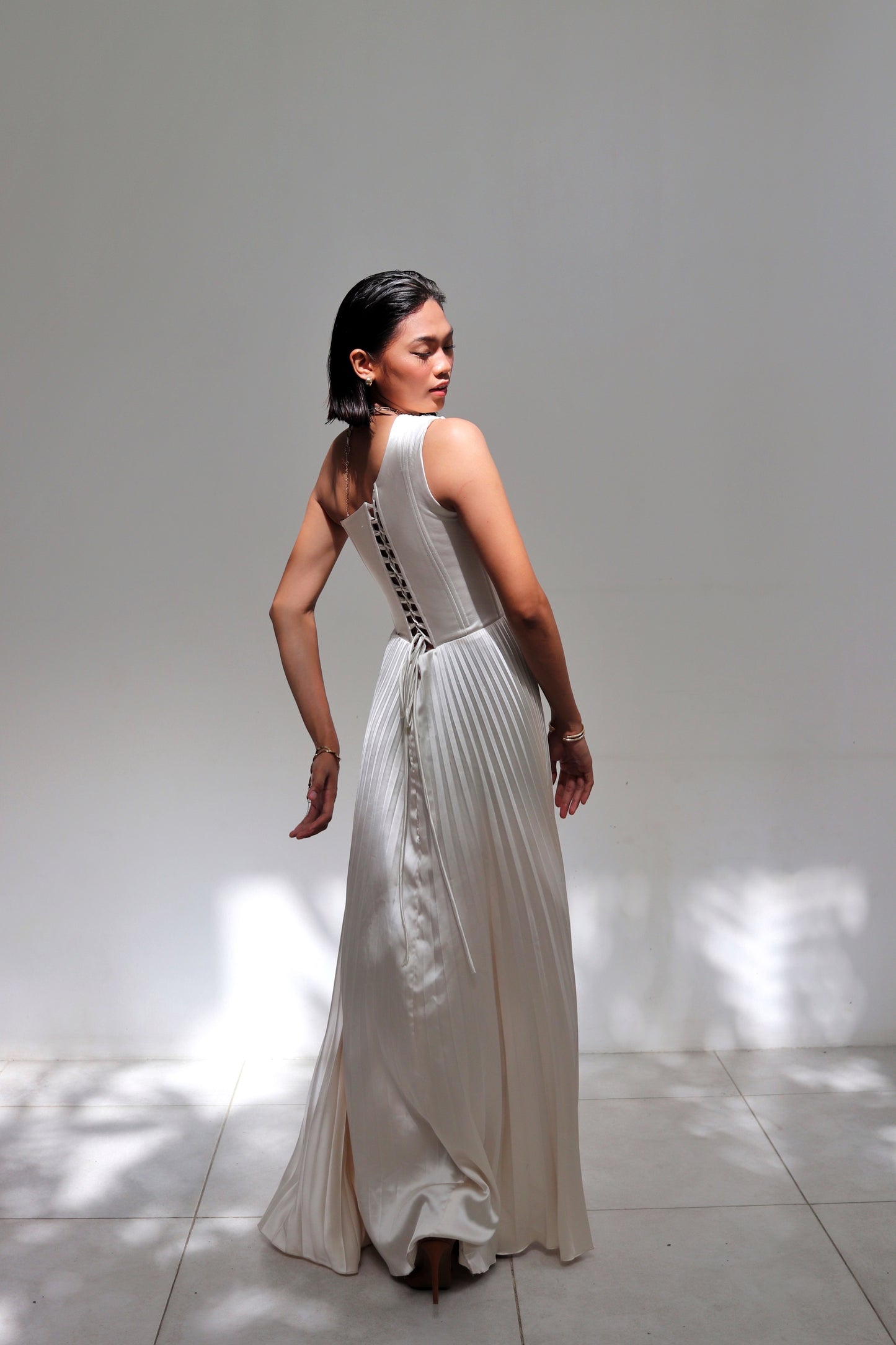 Allyna One-Shoulder Pleated Corset Dress