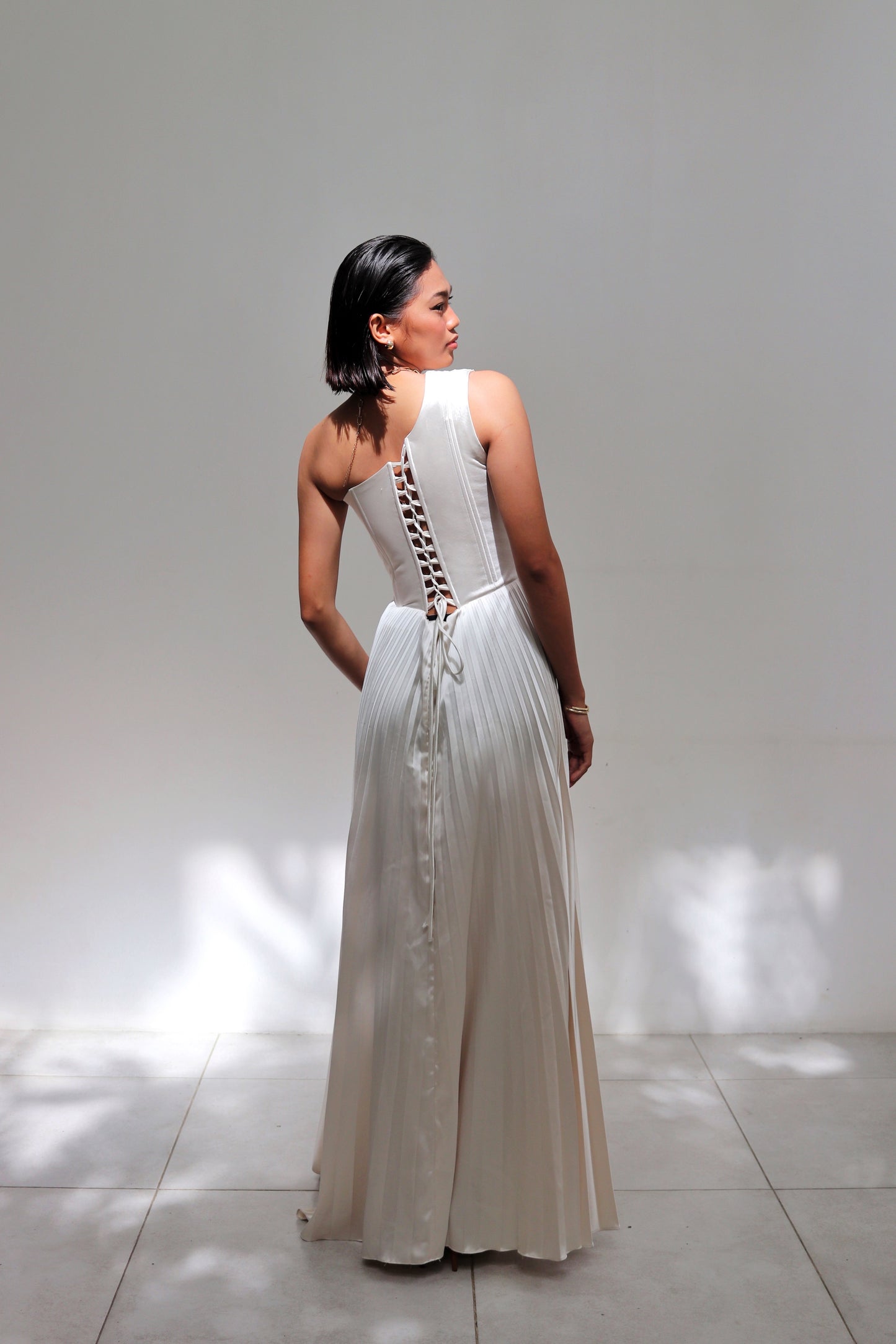 Allyna One-Shoulder Pleated Corset Dress