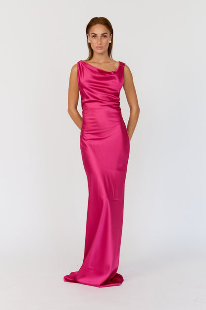 Orielle High Cowl Satin Dress