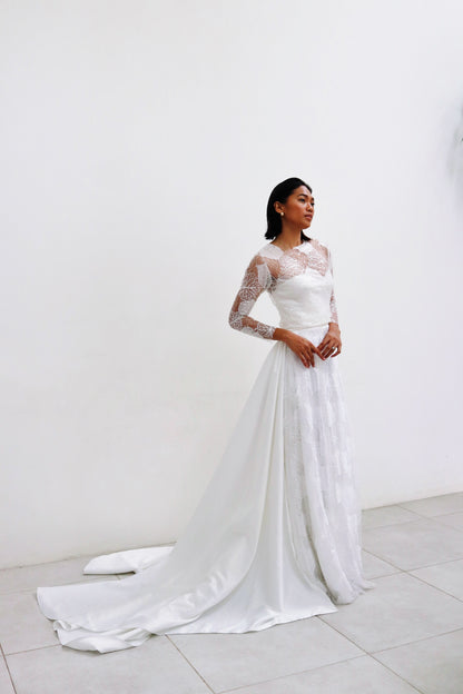 Cathia Lace Wedding Gown with Long Train
